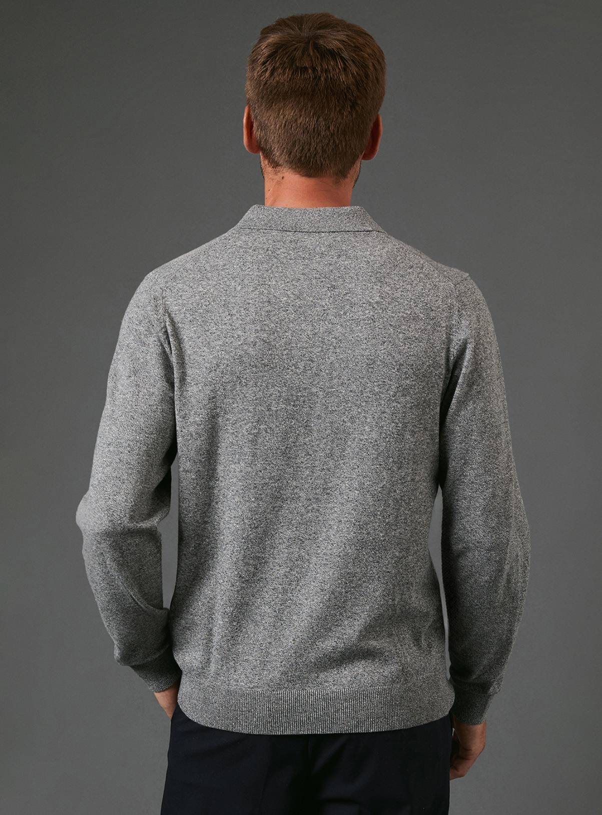 BURTON Light Grey Cotton Rich Long Sleeve Knitted Polo XL - Image 3